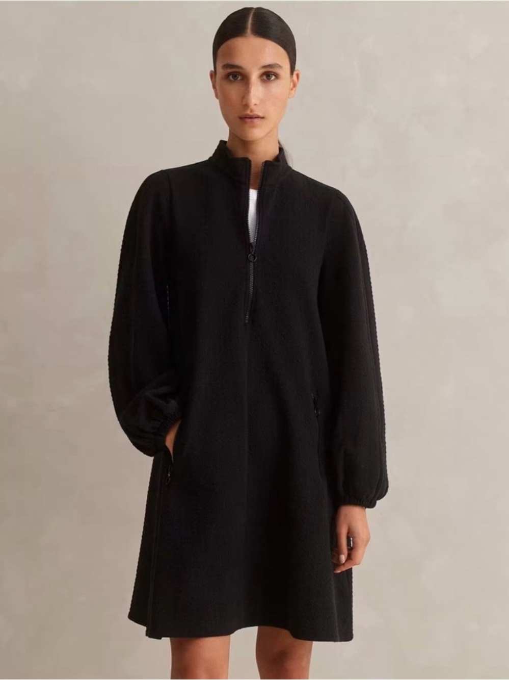 ME+EM Black Long Sleeve Zip-Front Dress sz 12